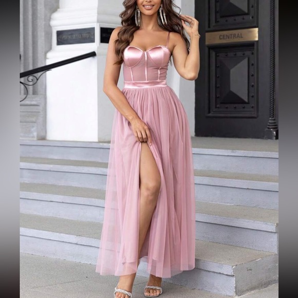 Luxe mesh satin party formal dress - Picture 7 of 7